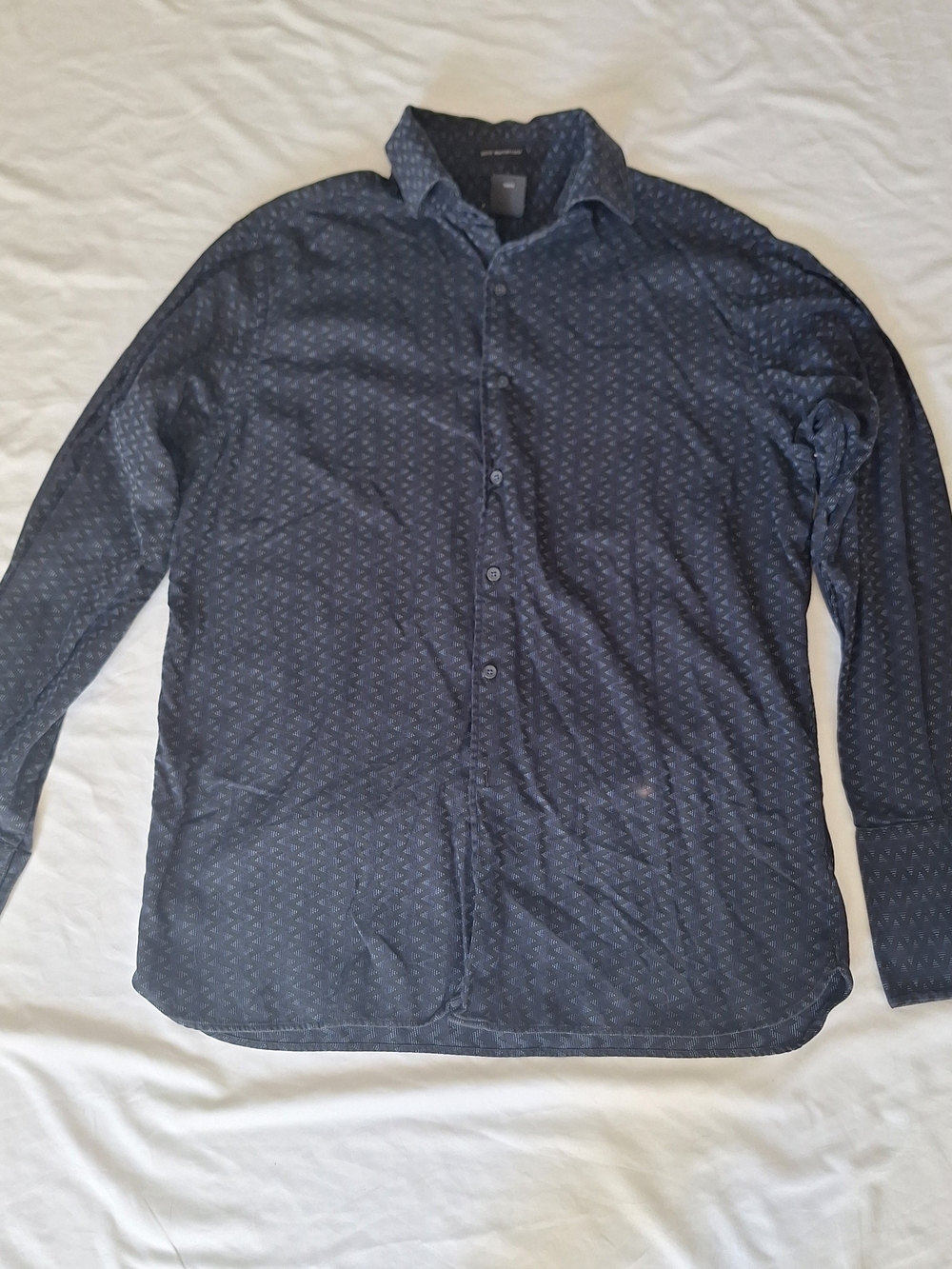 J. Ferrar Men's Size L (16-16.5) Navy Blue Modern Fit Button-Down Dress Shirt